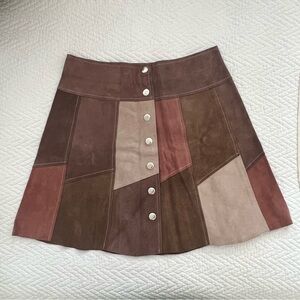Free People Patchwork Suede A-Line Skirt